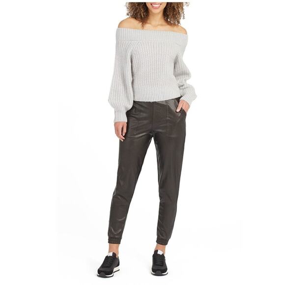 SPANX Black Faux Leather Jogger Pants Size Large - Picture 1 of 8